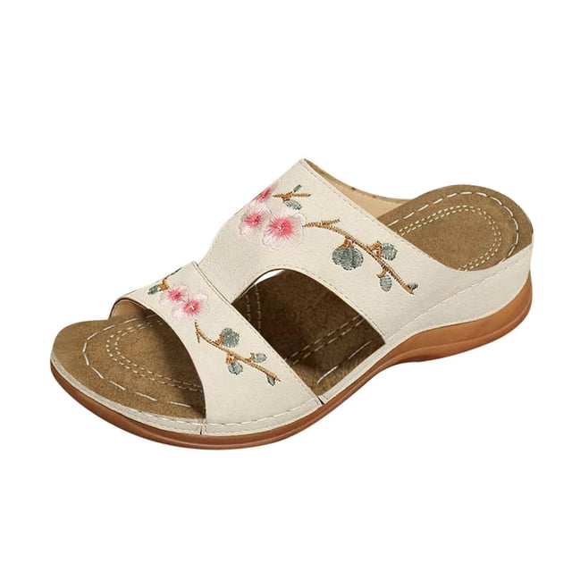 Amzcrzy Zapatos de mujer,Zapatos de mujer,Zapatillas de mujer, Sandalias de cuña con bordado de flores para mujer, zapatos de verano Sandalias Mujer Zapatillas De Casa