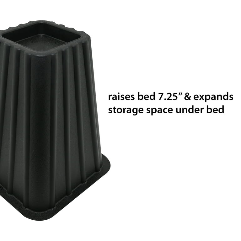 Mainstays Home Management Tall Bed Risers, Black, 4-Pack, Assembled Size 6.75 in x 6.75 in x 8 in