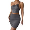 thumbnail image 4 of Wycnly Dresses for Women Party Club Sexy Cut-out Bodycon One Shoulder Strap Mini Dresses Slash Neck Sleeveless Color Patchwork Summer Short Formal Dress Gray l, 4 of 6