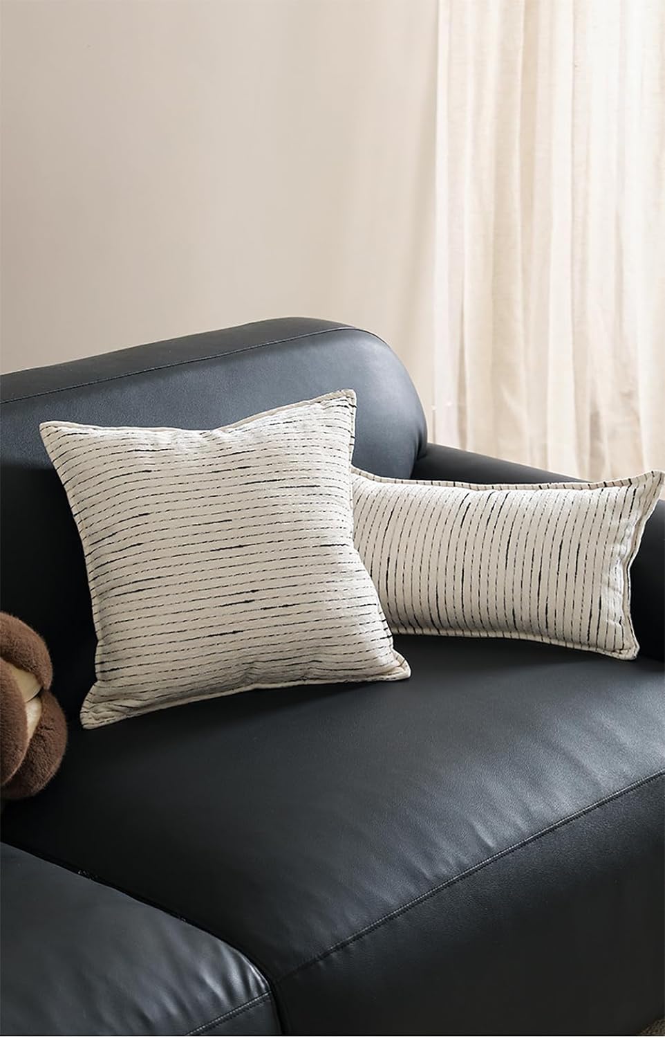 Fennco Styles Black Stripe Chenille Decorative Filled Throw Pillow 20" W X 20" L - White Woven Soft Cushion Case for Home, Couch, Bedroom, Living Room and Office Décor