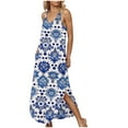 thumbnail image 6 of Bohemian Floral Printed Summer Dress for Women Casual Side Split Maxi Dress Crew Neck Outing Beach Dresses for Resort, 6 of 9