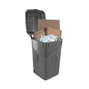 Hyper Tough 45 Gallon Wheeled Heavy Duty Plastic Garbage Can, Attached Lid, Black