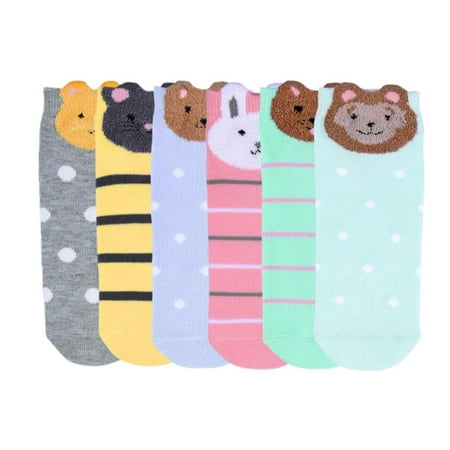 

6-PACK Couver Women s Soft Picot Cutesie Anklet Socks Animal Multi Color Pattern 9-11