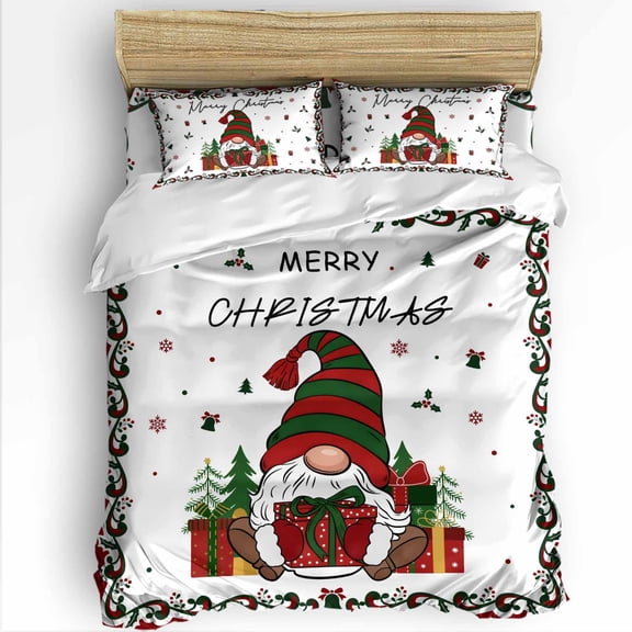 Christmas Gnome Twin Size Comforter Set, Red Green Winter Dwarfs Xmas Box Gifts Soft Bedding for All Seasons, 4 Pcs Bed Set with 1 Comforter (68"x86") ,1Sheet(66"x116"), 2 Pillowcases (19"x29")