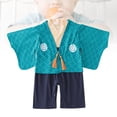thumbnail image 2 of FELTECHELECTR Mono de bebé tipo kimono japonés de manga larga, traje de bebé, mameluco, ropa para niños pequeños con abrigo azul, adecuado para niños de 12 a 18 meses, 2 of 7