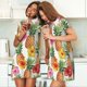 thumbnail image 4 of Fotbe Hawaiian Pineappl Bata de Dormir para Mujer con Estampado, Camisón de Algodón de Manga Corta, Ropa de Dormir Casual, 4 of 6