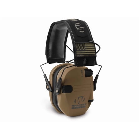 Walker's Razor Slim Ultra Low Profile Compact Design Adjustable Range Shooting Hunting Hearing Protection Electronic Earmuffs, Battle Brown - Patriot Series