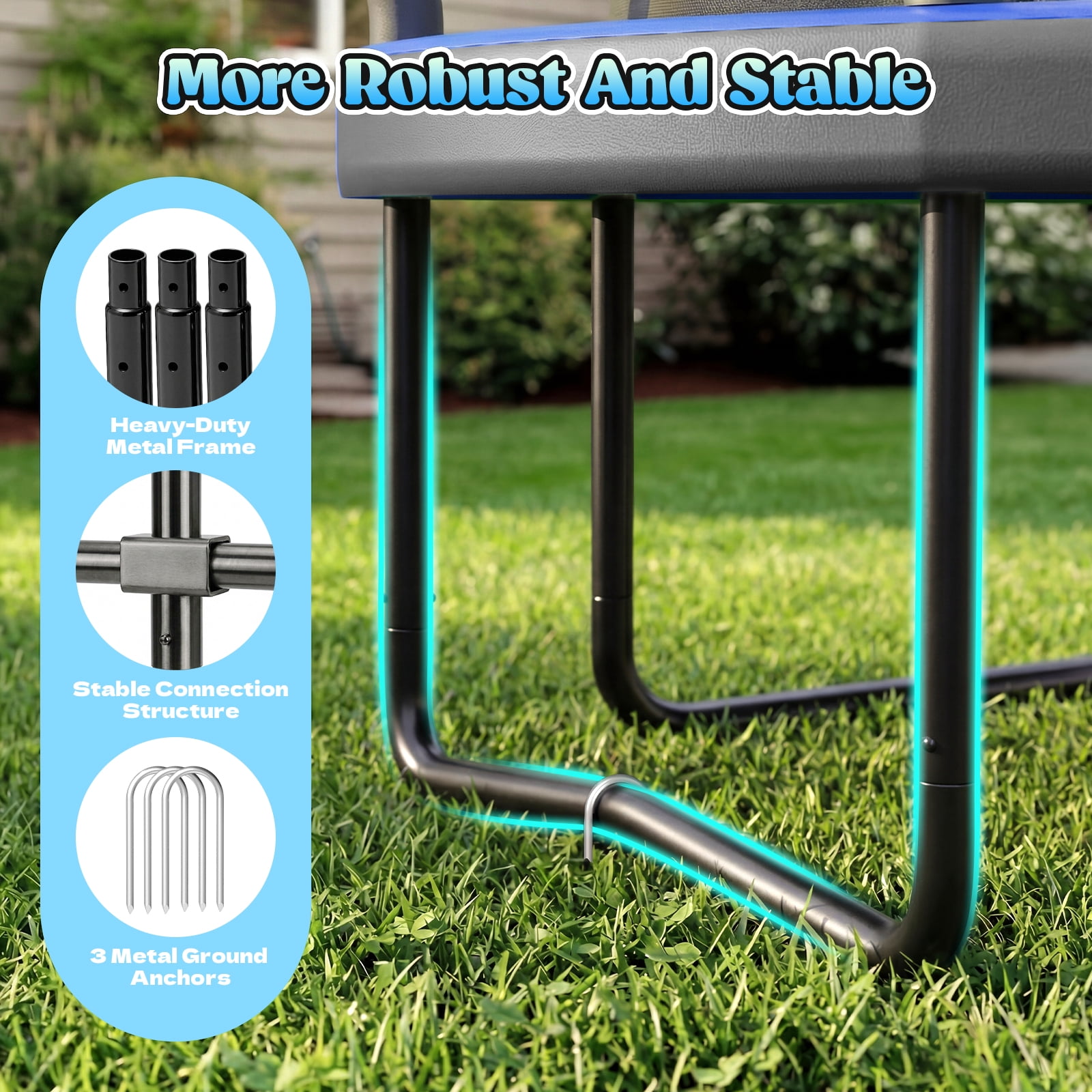Outdoor Trampoline,Fashionsport Outfitters 8FT Round Jumping Trampoline with Ladder,String light,Sprinkler,Basketball Hoop Board,Recreational Backyard Trampolines Anti-Rust for Kids Gift