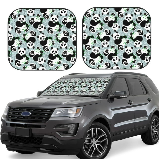 Bingfone Panda And Eucalyptus Windshield Sun Shade 2-Piece Foldable Car Front Window Sunshade for Most Sedans SUV Truck-Small