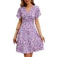 thumbnail image 3 of UVN Summer Dresses for Women Short Sleeve V Neck A-Line Midi Dress Boho Beach Floral Print Sundress, 3 of 8