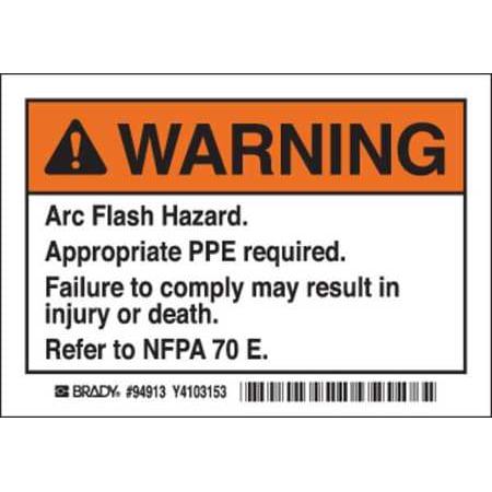Brady EL-1 3-1/2 In. H Arc Flash Warning Label - Pack of (Best Warning Labels Ever)