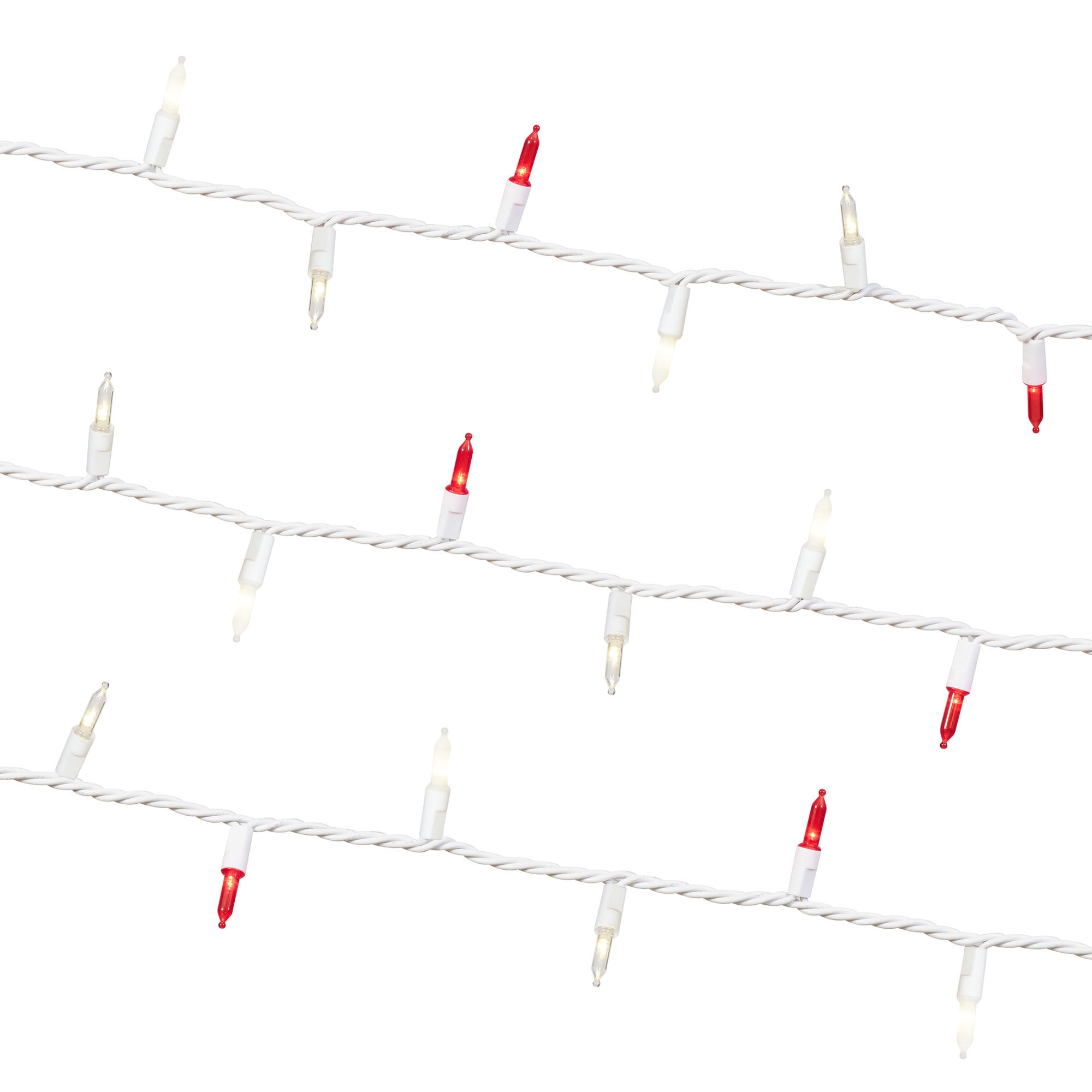 50-Count Red, Warm White, Frosted White LED Mini Christmas Lights with White Wire, 11', Holiday Time
