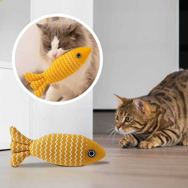Juguetes de Pez con Hierba Gatera para Gatos - Paquete de 3 Juguetes Masticables de Lino Suave con Hierba Gatera y Vid Plateada para Gatos de Interior, Juguetes para Morder y Rascar para Gatitos y Ga