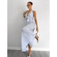 thumbnail image 4 of Blue And White Vertical Striped Deep V-Neck Halter Bow Front Smocked Waist Flowy A-Line Maxi Dress, 4 of 7