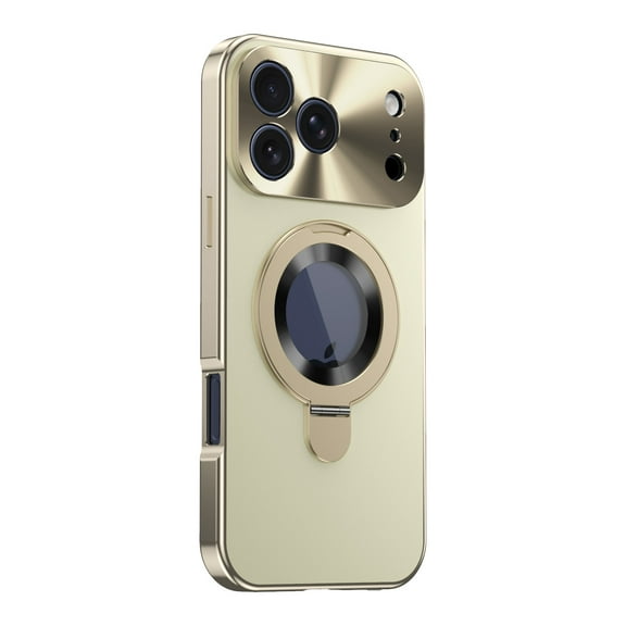 Case for iPhone 17 Pro, Luxury PC Protective Cover with 0–150° Adjustable Magnetic Ring Kickstand, Anti-Peep Privacy Front Film, Shockproof 2-in-1 Design for iPhone 17 Pro, Gold