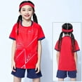 thumbnail image 2 of Odeerbi Niños Niñas Rápido Seco Juego de Entrenamiento de Fútbol Pantalones Cortos de Camiseta Con Impresión Geométrica de Gradiente Ropa Deportiva Atlética Para 4-17 Años, 2 of 3