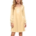 thumbnail image 2 of Auroural Girls Dress Satin Girl'S Solid Color Round Neck Long Sleeve Dress Homewear Sleeping Dress Kids, 2 of 9