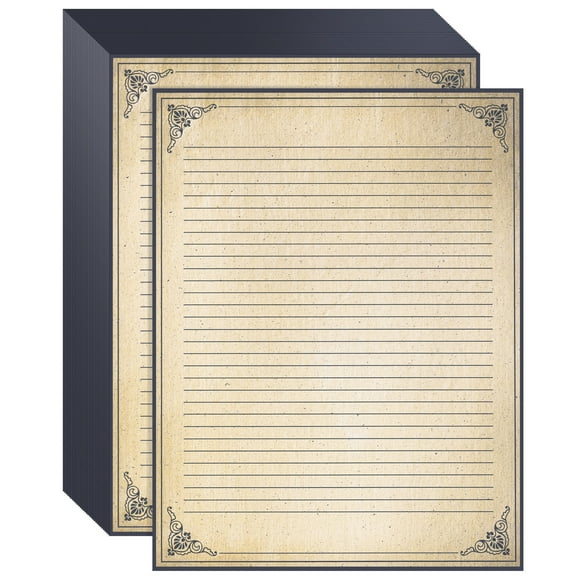 Juvale Vintage Lined Paper - 8.5 x 11 In, Brown, 48 Sheets - Calligraphy Paper, Fancy Stationery & Letter Writing Stationery for Love Letters & Invitations