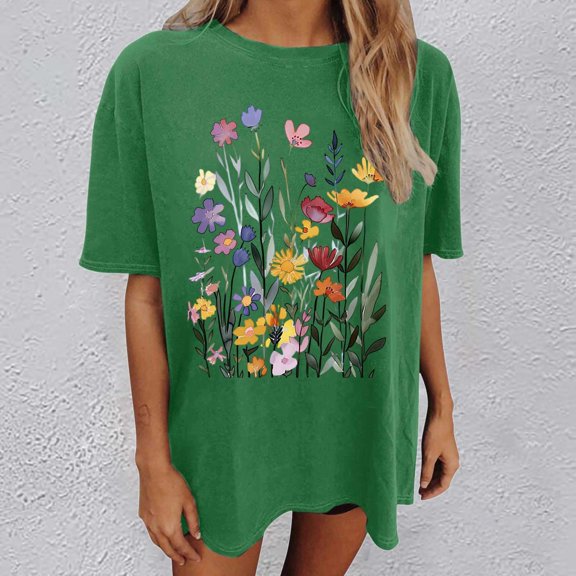 Graphic Tennis Tees for Women's T-Shirts Oversized Graphic Tee for Casual Everyday Wear Top with Print Comfortable Fit Green S