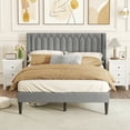 thumbnail image 2 of Gymax Queen Size Bed Frame Linen Fabric Upholstered Platform Bed w/Wingback Headboard Gray, 2 of 10