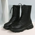 thumbnail image 4 of Bottes pour Femmes Cheville Britannique Solides à Lacets Bout Rond Semelle Épaisse Talon Bas, 4 of 9