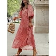 thumbnail image 4 of Women Short Puff Sleeve V Neck Maxi Dress Summer Boho Floral Printed Dress Smocked Tiered Flares Sundress, 4 of 4