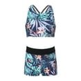 thumbnail image 2 of Aislor Kids Girls Swimsuit Racer Back Crop Top with Booty Shorts Bottoms 2 Piece Dance Gym Sport Outfits, 2 of 7