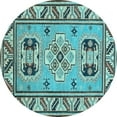 thumbnail image 1 of Ahgly Company Indoor Round Geometric Light Blue Traditional Area Rugs, 4' Round, 1 of 4