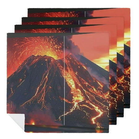 

Facannap Volcano Lava Red Sky Cloth Napkins for Hotel Home Banquet Atmosphere Embellishment Polyester Home Decor Reusable Machine Washable Fabric for Events 2 PCS