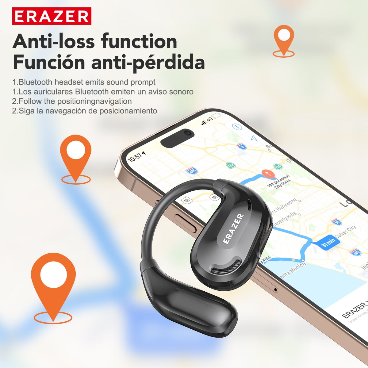 ERAZER XT66PRO Bluetooth 6.0 Wireless Open-Ear Headphones, AI Translator, Noise-Cancelling Earbuds, 130+ Languages, IPX5 Waterproof, Beige