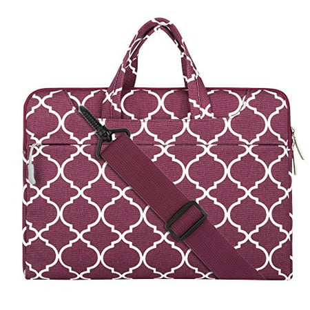 Laptop Shoulder Briefcase Bag, Quatrefoil Style Canvas Fabric Sleeve Carry Case for 11 - 11.6 Inch Laptops / MacBook Air / Acer Chromebook 11 / HP Stream 11 / Samsung Chromebook 2, Wine