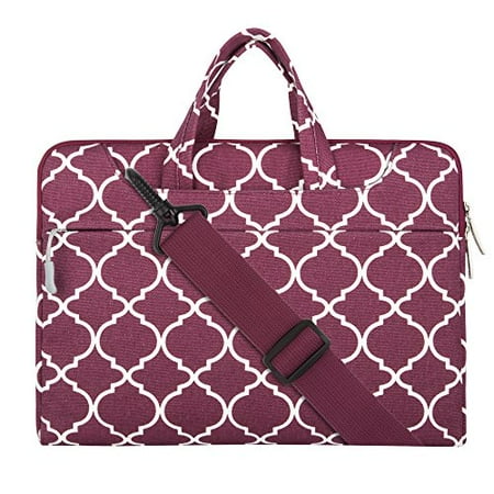 Macbook Air 11 Inch Felt Case Laptop Shoulder Briefcase Bag, Quatrefoil Style Canvas Fabric Sleeve Carry Case for 11 - 11.6 Inch Laptops / MacBook Air / Acer Chromebook 11 / HP Stream 11 / Samsung Chromebook 2, Wine Red ()
