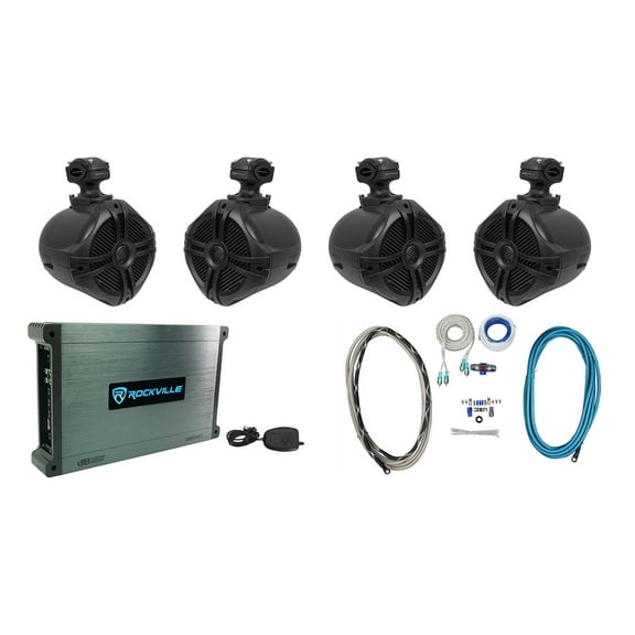 (4) Rockville RWB70B Black 6.5" Marine Wakeboard Swivel Tower Speakers Amplifier