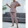 thumbnail image 4 of Aria Romance Women's Short Sleeve Lounge Set - Comfortable Top & Trousers Pajama Set S-2XL, 4 of 5