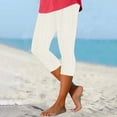 thumbnail image 2 of MLQIDK Womens Capris for Summer Elastic Waist Yoga Capri Pants Knee Length Dressy Casual Ladies Leggings with Pockets White S, 2 of 7