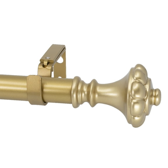 MERIVILLE 1" Diameter Telescoping Single Window Treatment Curtain Rod, 28" to 48", Chateau Urn Finials, Royal Gold Finish