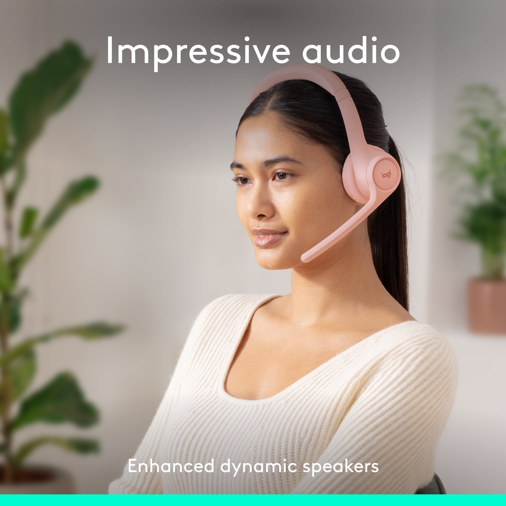 Logitech Zone 300 Wireless Bluetooth Headset with Noise-Canceling Microphone, Rose