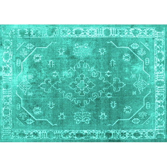 Ahgly Company Machine Washable Indoor Rectangle Abstract Turquoise Blue Contemporary Area Rugs, 3' x 5'