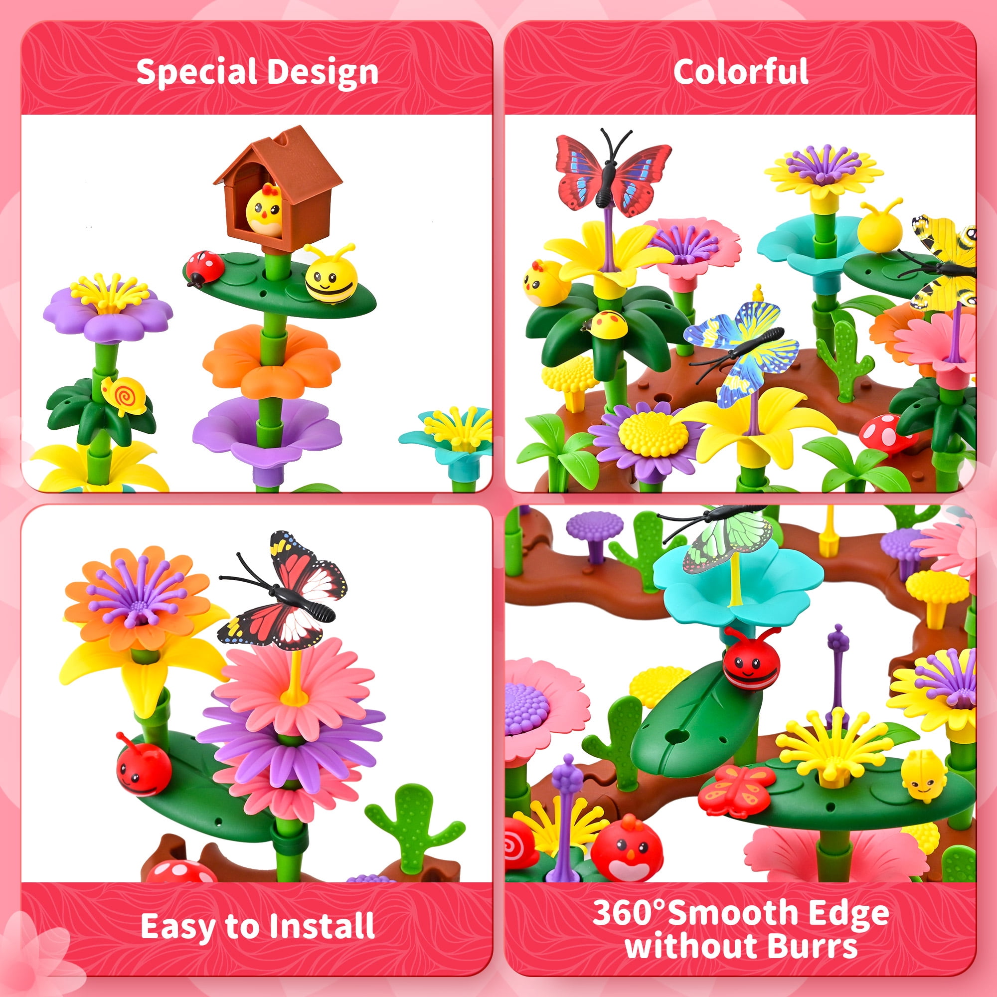 Flower Building Block Set - 322 PCS Flower Garden Toy Set for Girls, STEM Educational Kids Toys, Brain Development Preschool Kindergarten Toy for Girls 3-8