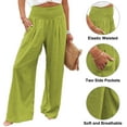 thumbnail image 5 of Frontwalk Womens Cotton Linen Loose Fit Casual Pants Elastic Waist Yoga Summer Beach Trousers Pants with Pockets Bright Green S, 5 of 5