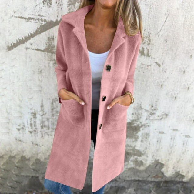 LOVZFMLL Jackets for Women's Solid Color Button Up Lapel Cardigan Top Jacket