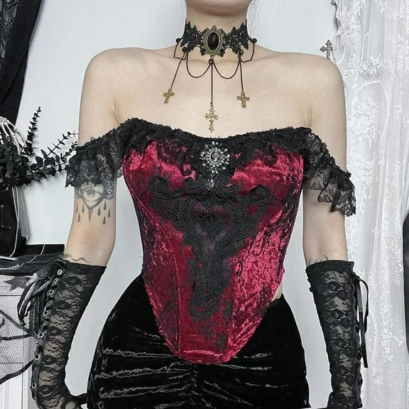 Ruched Lace Tanks Camis Women Tube Bustier Gothic Punk Overlay Sexy Crop Top Patchwork Sleeveless Victorian Death Vintage Corset