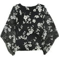thumbnail image 2 of Alfani Womens Floral Bell Sleeve Pullover Blouse, Black, Small, 2 of 2