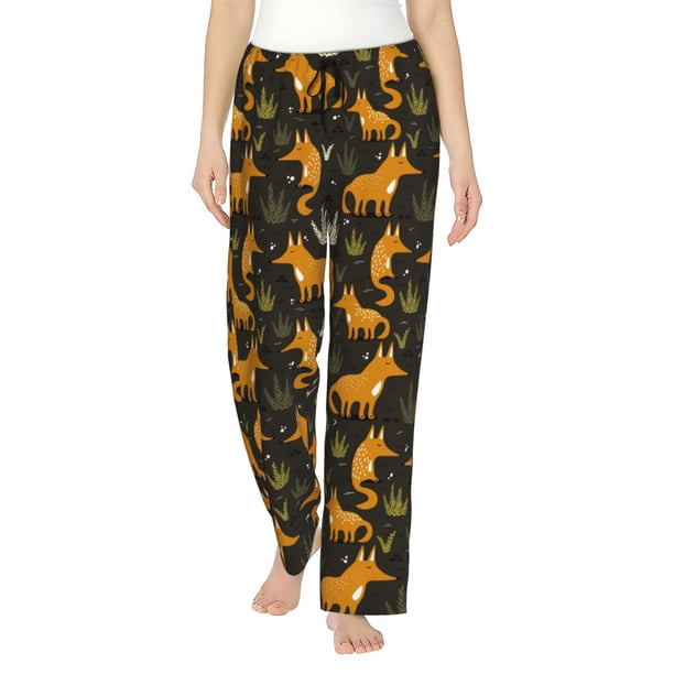 Fotbe Funny Fox by the Field Pantalones de Pijama para Mujer, Pantalones de Dormir, Pantalones Pj con Cordón y Bolsillos-X-Large