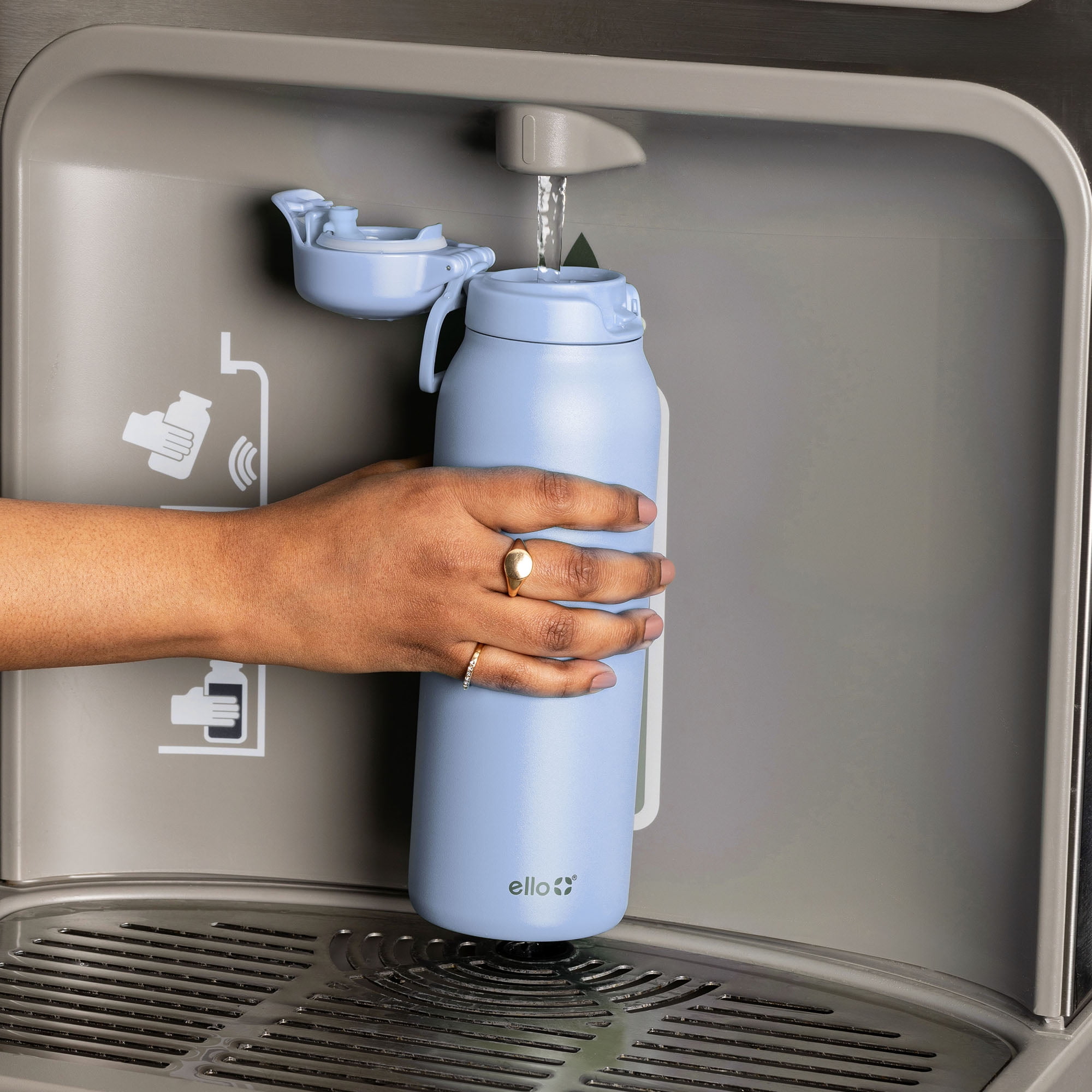 Ello 18 oz Flip & Fill Black Stainless Steel Water Bottle, Purple