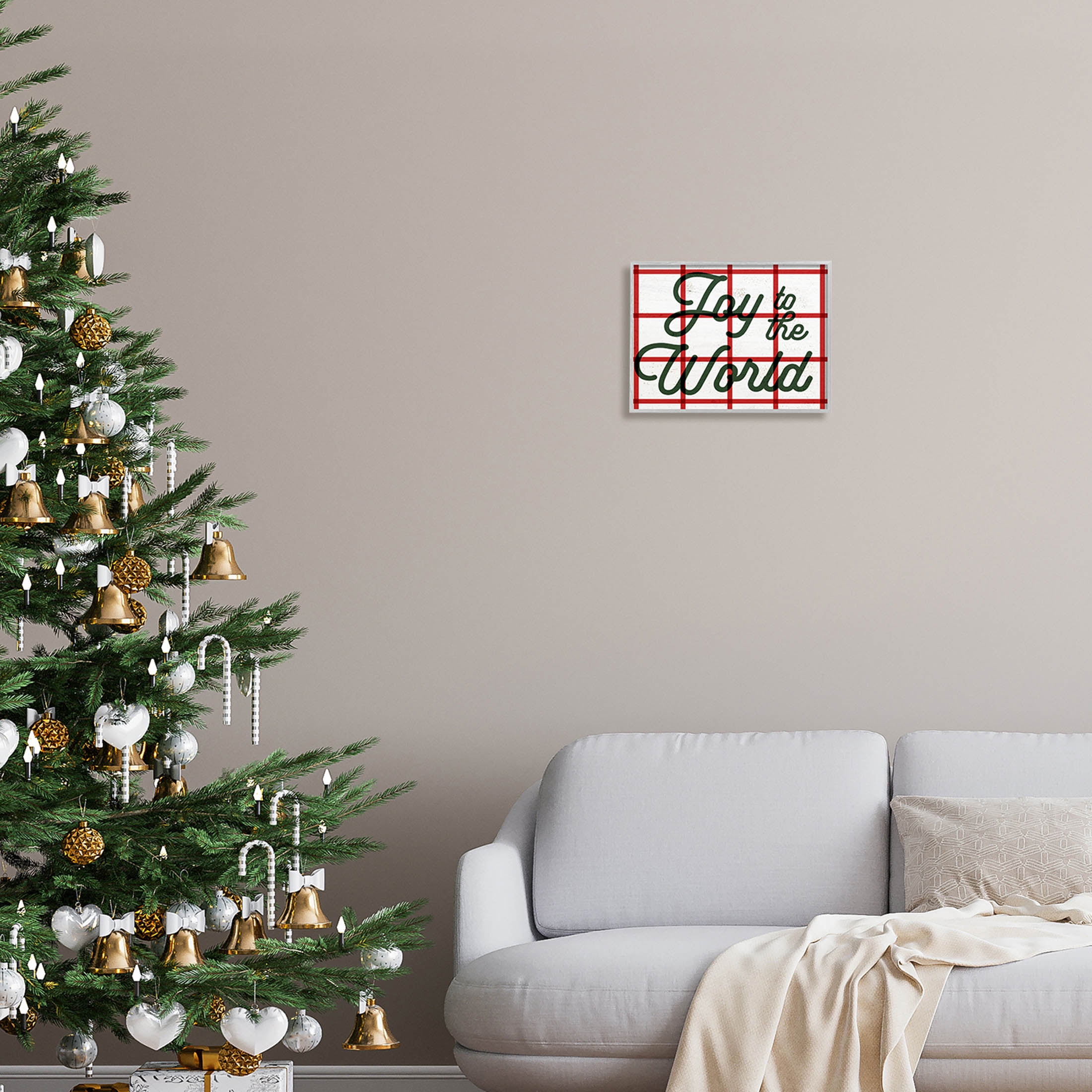Joy To The World Tartan Phrase Holiday Graphic Art Gray Framed Art Print Wall Art