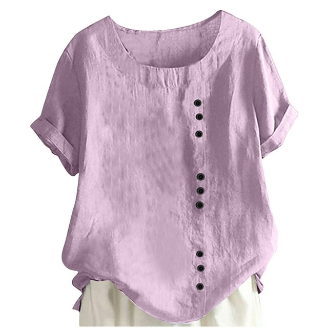 Pitauce Girls Crew Neck Short Sleeve T-Shirt Solid Color Casual Button Tees Blouses Summer Tops Size 5-15 Years