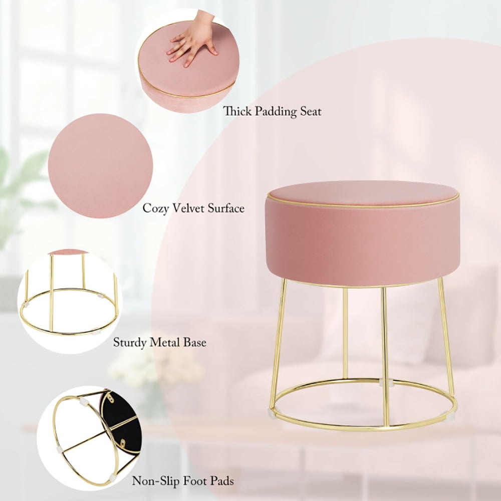 Finihen Round Velvet Ottoman, Footrest Stool, Vanity Chair, Velvet Footrest Stool Ottoman with Non-Slip Foot Pads for Bedside, for Living Room, Bedroom, Pink Finihen Round Velvet Ottoman, Footrest Stool, Vanity Chair, Velvet Footrest Stool Ottoman with Non-Slip Foot Pads for Bedside, for Living Room, Bedroom, Pink