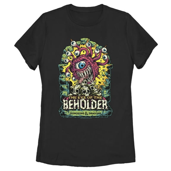 Women's Dungeons & Dragons The Eye of the Beholder With Skulls Graphic Tee Black Large
