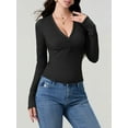 thumbnail image 4 of Michellecmm Women's Spring Slim Fit Tops Solid Color Long Sleeve Wrap V-Neck T-Shirt Streetwear(S,M,L,XL), 4 of 9